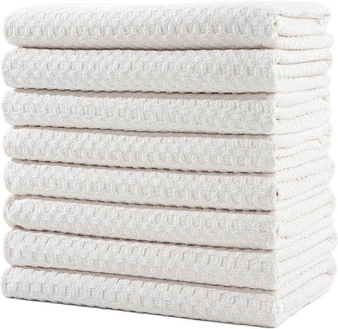 POLYTE Ultra Premium Microfiber Kitchen Dish Hand Towel Waffle Weave, 8 Pack (16x28 in, Off White... | Amazon (US)