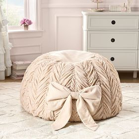 Large LoveShackFancy Smocked Velvet Bean Bag Chair | Pottery Barn Teen