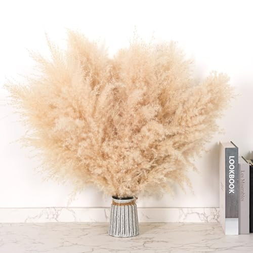 12 PCS 17inch Pampas Grass Decor-Natural Pompas Grass Floral-Short Fluffy Pampas Grass Bulk Flower for Small Boho vases,Boho Table Decor,Boho Bathroom Decor,Boho Room Decor | Amazon (US)