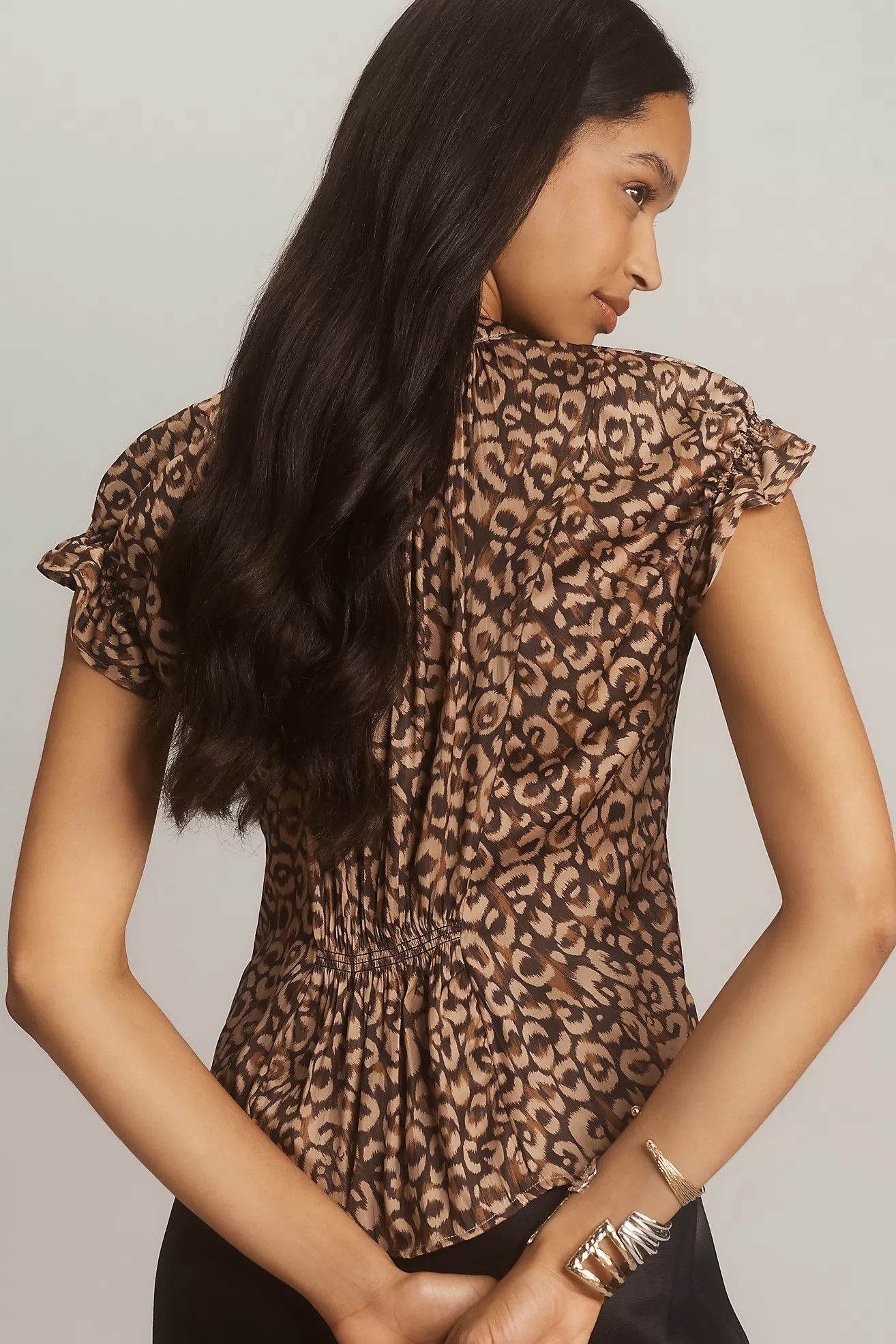 The Tatum Flutter-Sleeve Blouse by Pilcro: Shine Edition | Anthropologie (US)