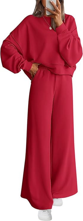 PRETTYGARDEN Women 2 Piece Outfits 2025 Fall Sweatsuits Crewneck Sweatshirt Wide Leg Sweatpants L... | Amazon (US)
