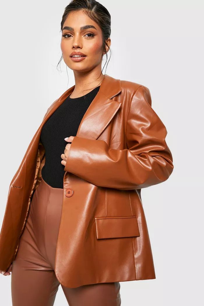 Mix & Match Faux Leather Boyfriend Blazer | Boohoo.com (US & CA)