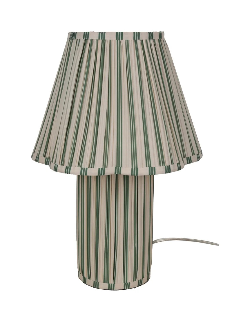 Beautiful 19 in Cabana Stripe Fabric Table Lamp with Scalloped Shade, Green and Arctic White | Walmart (US)