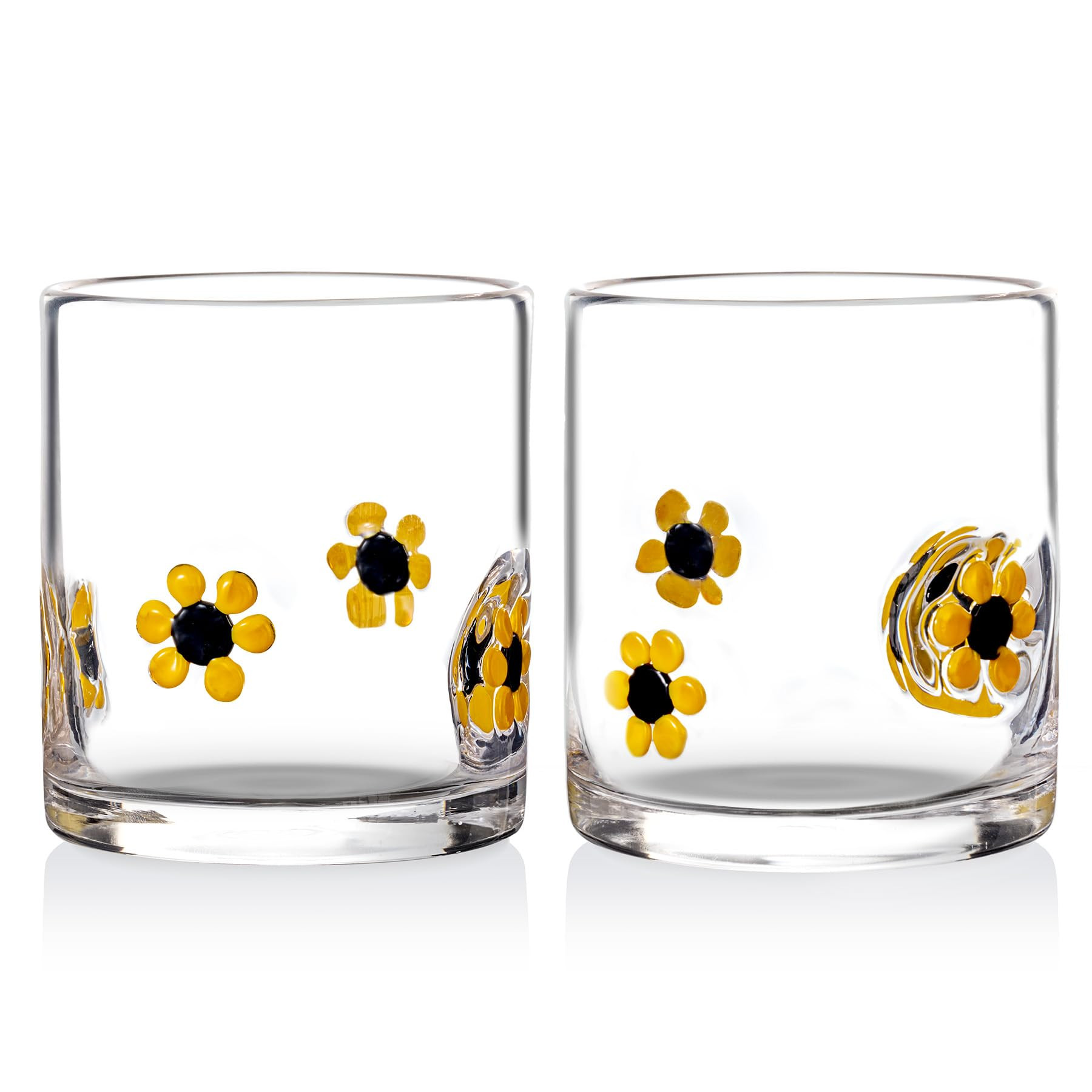 Sunflowers Rocks Glasses Set of 2, 14 Oz Mexican Old Fashioned Whiskey Glass with Heavy Base, Cut... | Amazon (US)