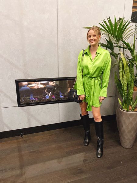 Dopamine dressing, evening outfit.

Bright lime green shirt dress and boots for a night at the theatre and dinner.

#LTKaustralia #LTKstyletip #LTKSeasonal