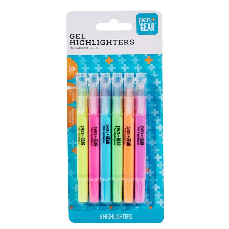 Pen + Gear Gel Highlighters, Assorted Colors, Round Tip, 6 Count  87g | Walmart (US)