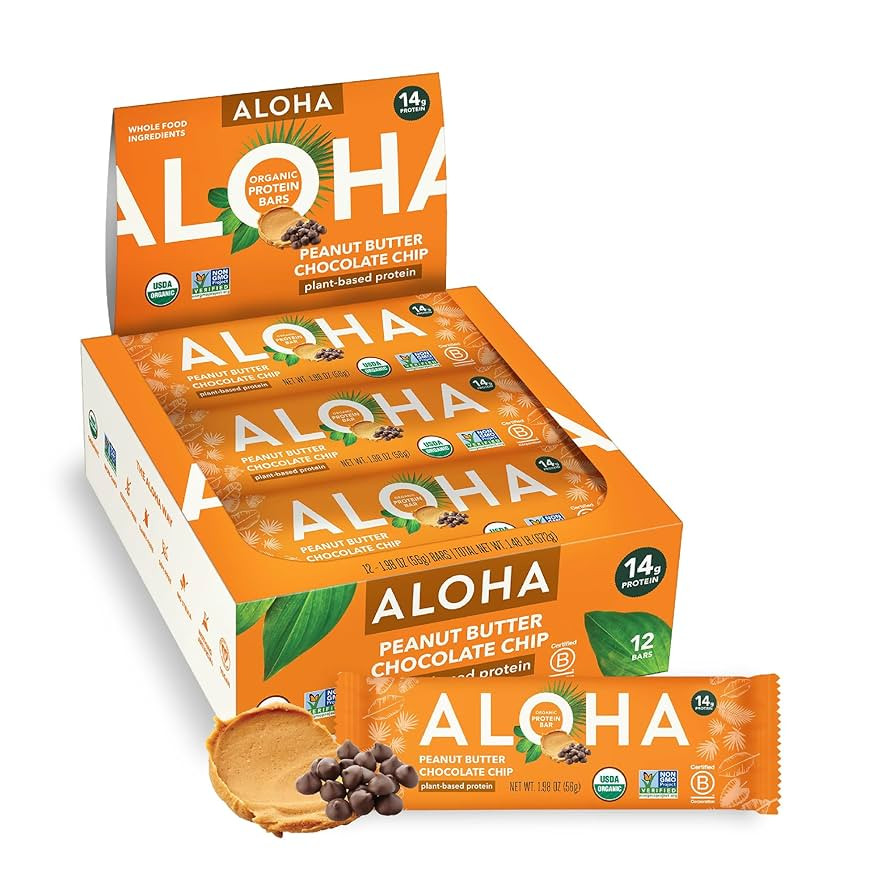 ALOHA Organic Plant Based Protein Bars |Peanut Butter Chocolate Chip | 1.98 Oz (Pack of 12) | Veg... | Amazon (US)