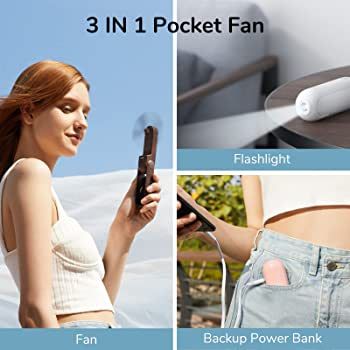 JISULIFE Handheld Mini Fan, 3 IN 1 Hand Fan, Portable USB Rechargeable Small Pocket Fan, Battery ... | Amazon (US)