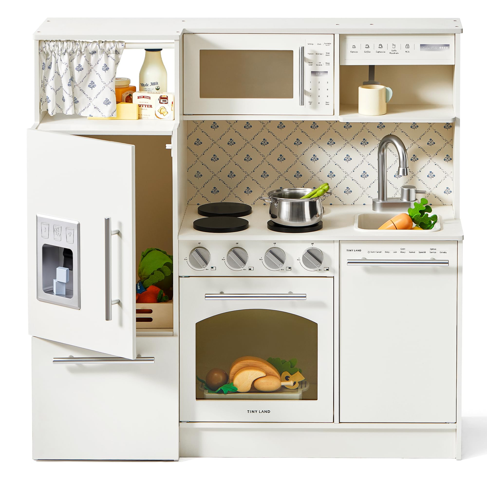 Tiny Land Play Kitchen for Kids, Upgraded Wooden Kitchen Toy with Complete Play Areas, Pretend Co... | Amazon (US)