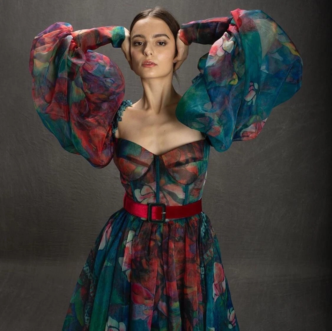 DESIGNER TEUTA MATOSHI Pictorial Scarlet Gown!  Size 0. No Belt. | eBay US