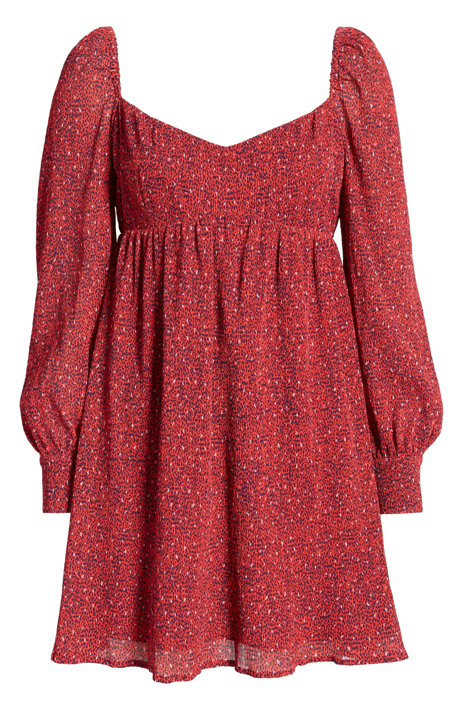 Print Long Sleeve Babydoll Dress | Nordstrom
