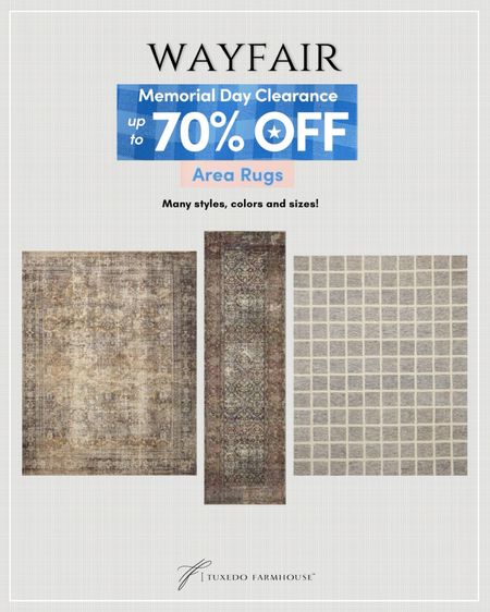 The Wayfair Memorial Day sale includes steep discounts on area rugs. 

#LTKSeasonal #LTKHome #LTKSaleAlert