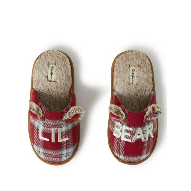 Dearfoams Kid's Lil Bear Red Plaid Scuff Slippers - Walmart.com | Walmart (US)