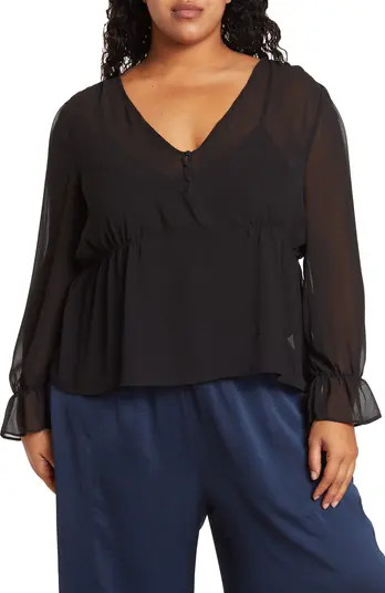 NORDSTROM RACK V-Neck Long Sleeve Chiffon Peplum Top | Nordstromrack | Nordstrom Rack