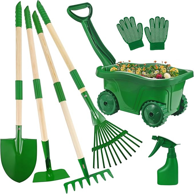 Duckura Kids Gardening Tools Set - 7pcs Wheelbarrow Set for Kids with Shovel, Rake, Leaf Rake, Su... | Amazon (US)