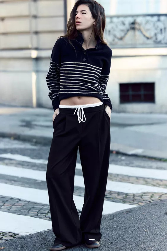 WIDE-LEG TROUSERS WITH DOUBLE WAISTBAND | Zara UK