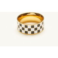 Black & White Checker Band Ring, Funky 18K Gold Plated Titanium, Women Jewelry | Etsy (US)