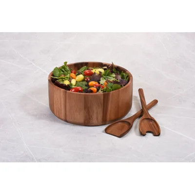 Acacia Wood Salad Bowl with Servers | Wayfair North America