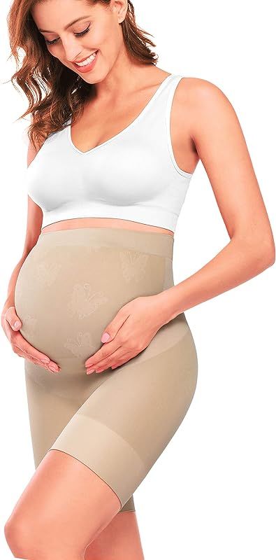 “Baby Bump” Premium Maternity Shapewear, High Waisted Mid-Thigh Pregnancy Underwear Prevent C... | Amazon (US)