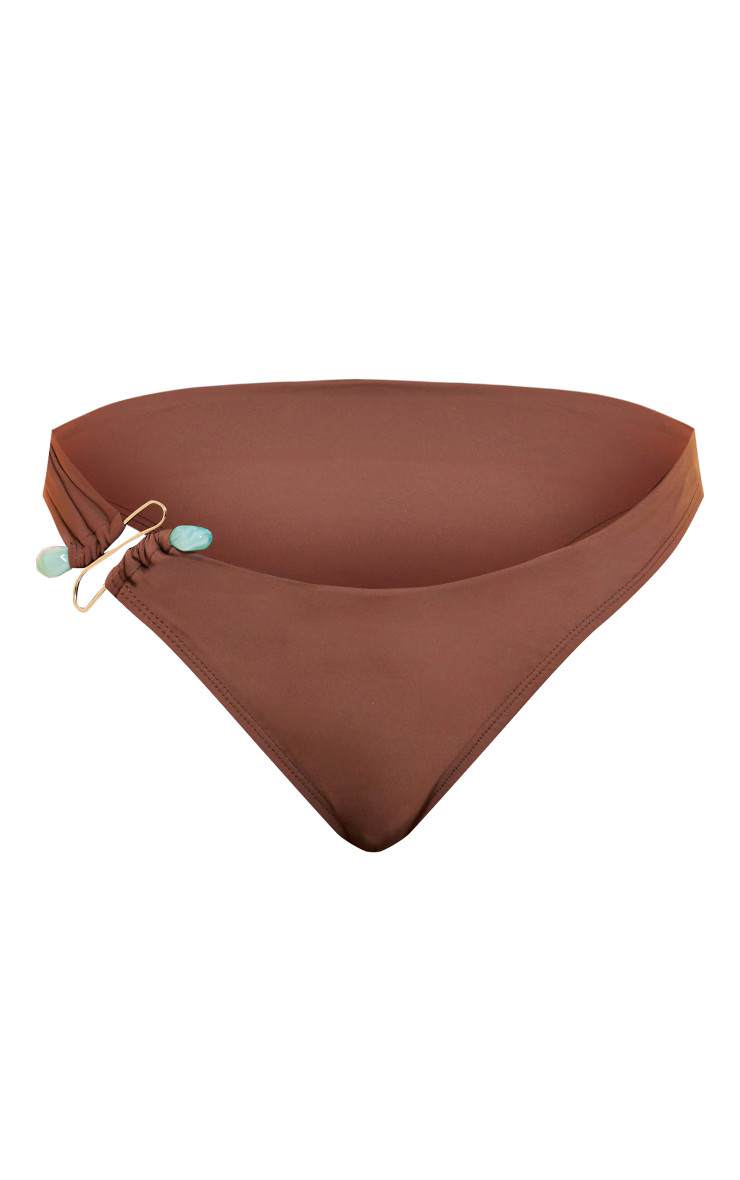 Chocolate High Leg Silver Trim Bikini Bottoms | PrettyLittleThing US