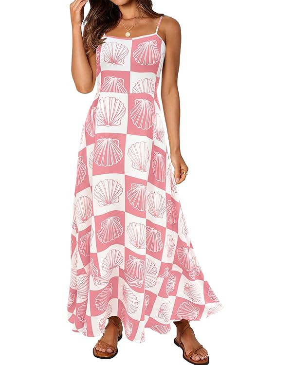 MEROKEETY Women's 2024 Summer Floral Boho Maxi Dresses Casual Sleeveless Spaghetti Strap Smocked ... | Amazon (US)