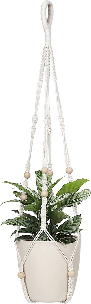 32inch Macrame Plant Holder,Indoor Hanging Planters with Wood Beads No Tassels Boho Home Decor (I... | Amazon (US)