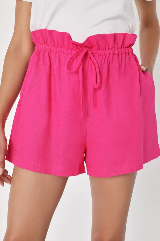 Impromptu Icon Hot Pink Linen Paperbag Waist Shorts | Lulus