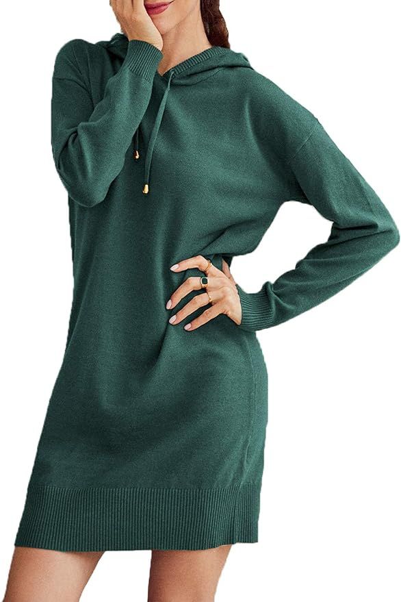Simplee Women's Knit Long Sleeve Sweater Dress Hooded Long Pullover Sweater Dresses | Amazon (US)