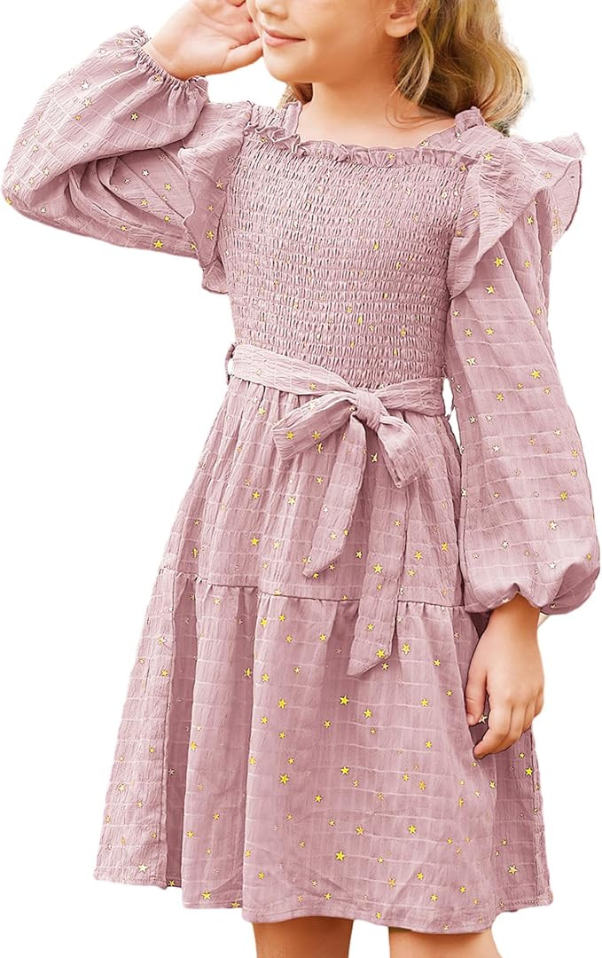 GRACE KARIN Girls Long Sleeve Dress Ruffle Fall Tiered Sparkle Swing Winter Party Dress for Girls... | Amazon (US)