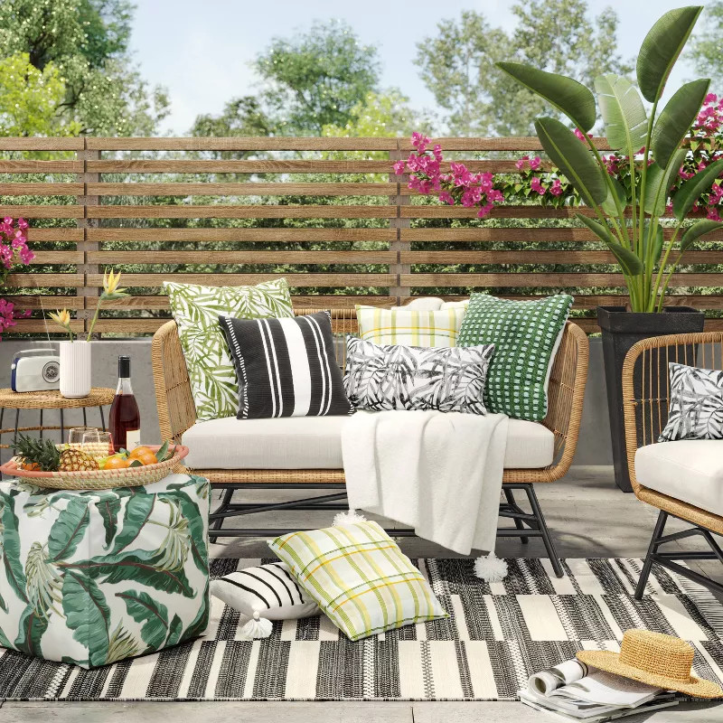 Striped Woven with Roped Trim Outdoor Throw Pillow Black - Project 62™ | Target