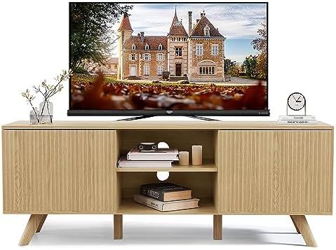 affeivul Mid-Century Modern TV Stand for 65 Inch TV, Entertainment Center with 2 Cabinets & Shelf... | Amazon (US)