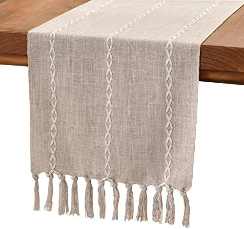 Wracra Rustic Linen Table Runner Farmhouse Style Table Runners 72 inches Long Embroidered Table R... | Amazon (US)
