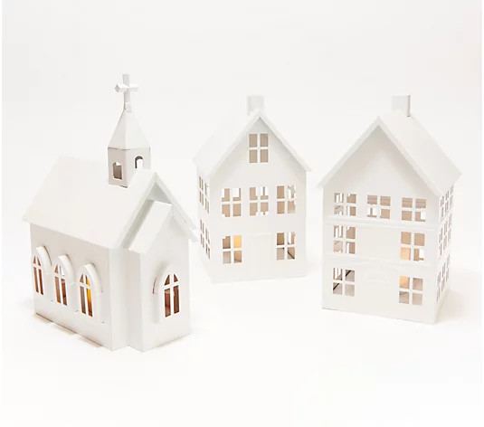 Candle Impressions Set of (3) 7" Metal Village Lanterns | QVC