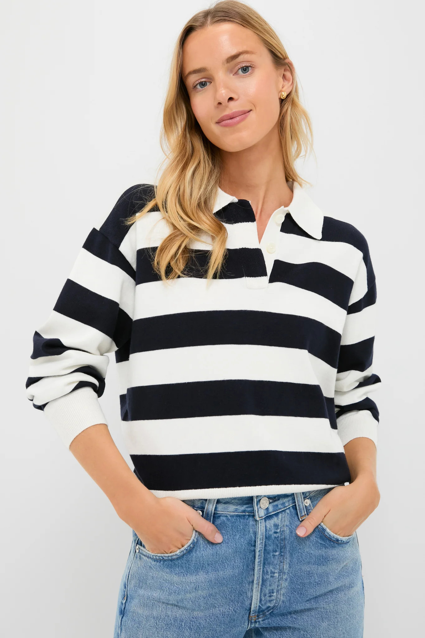 Ivory and Navy Bond St Striped Polo | Tuckernuck (US)