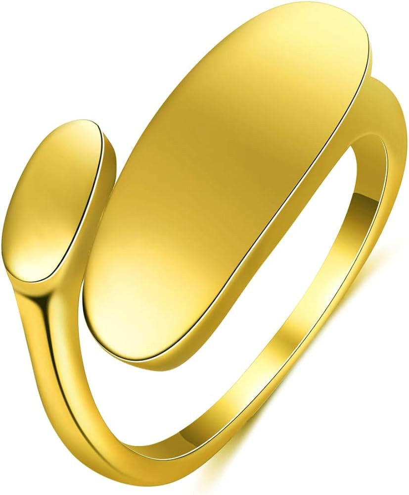 Chunky Dome Thick Ring for Women Croissant Braided Twisted Signet Rings 18K Gold Plated Minimalist S | Amazon (US)