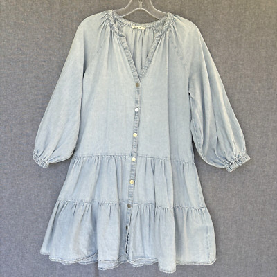 Pre-loved partnerTarget Womens 8 V-Neck Long Sleeve Denim Tiered Dress Peasant Cowgirl Blue | eBay AU