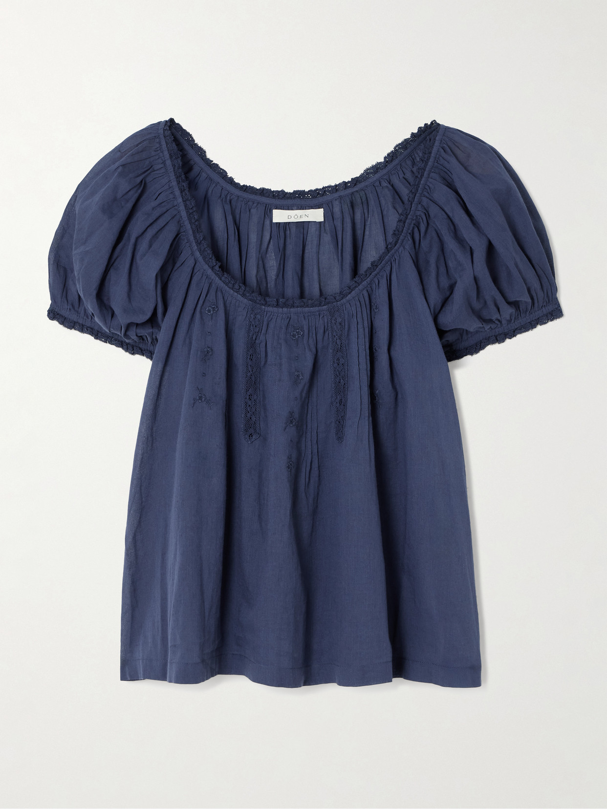 DÔEN - Frederica Lace-trimmed Organic Cotton-voile Blouse - Blue | NET-A-PORTER (US)