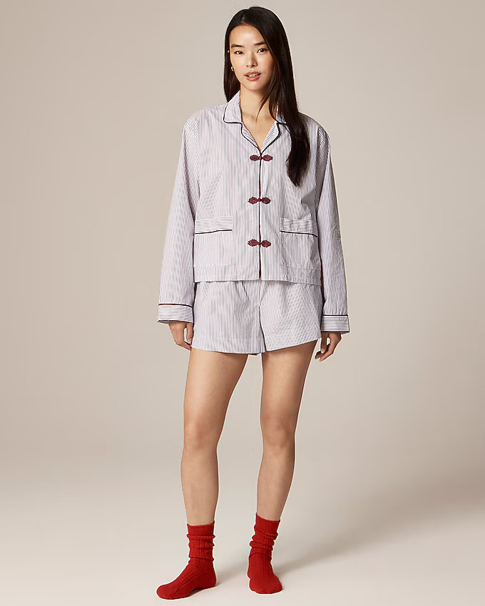 Cotton poplin pajama short set in stripe | J. Crew US