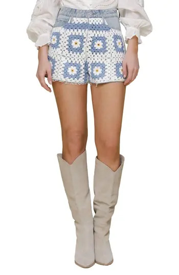 Avec Les Filles Crochet Denim Cutoff Shorts in Blue at Nordstrom Rack, Size 30 | Nordstrom Rack