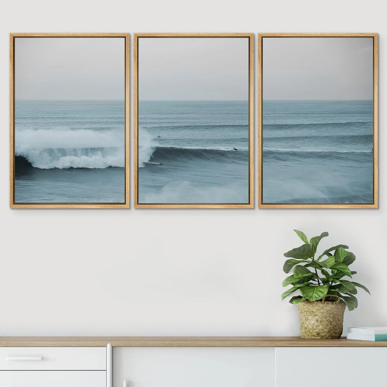Coastal Beach Nautical Rushing Ocean Waves Surfing Modern Beachy Photos Framed Canvas 3 Pieces Pr... | Wayfair North America