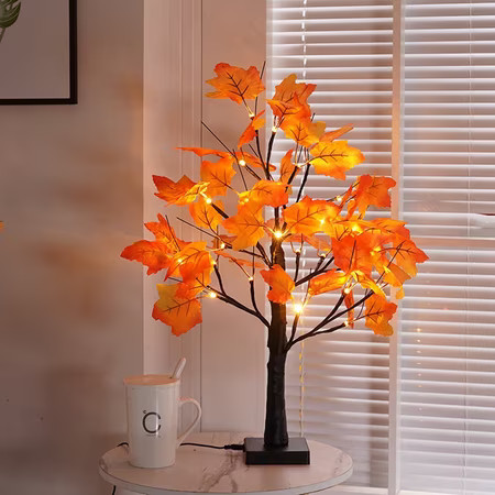 TETOU Artificial Fall Lighted Maple Tree,Battery Operated 24 LED Thanksgiving Fall Decorations Table Lights for Wedding Party Gifts Indoor Outdoor Autumn Harve'st Halloween Home Decor | Walmart (US)