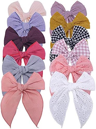 Fable Bow Hair Clips Baby Girls Kids Women Cotton Linen Hair Bow Clips Large Sailor Hair Bows Access | Amazon (US)