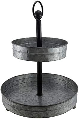 Zeckos Rustic Round 2 Tier Galvanized Metal 16 inch Tall Country Farmhouse Serving Tray | Amazon (US)