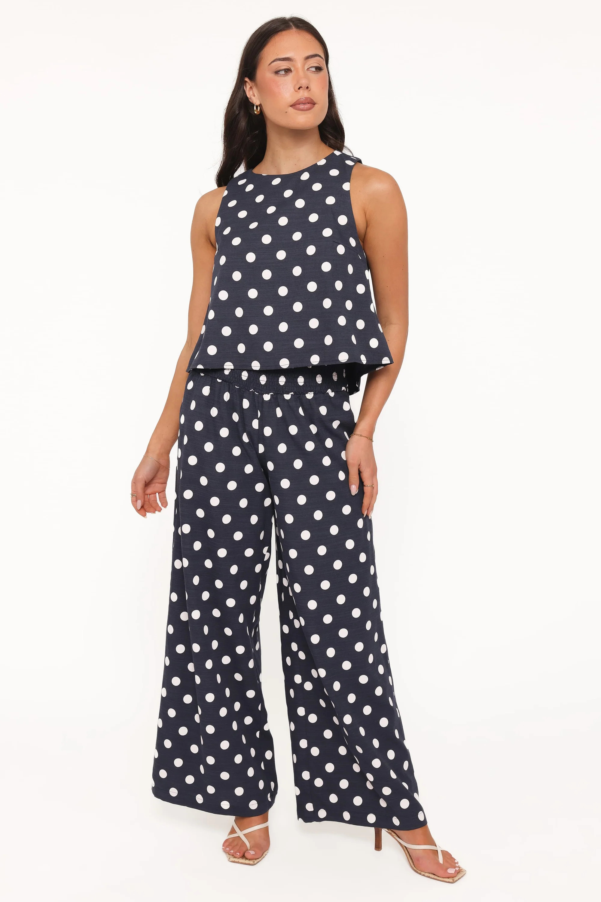 Jillian Smocked Pant Set - Navy Polka Dot | Petal & Pup (US)