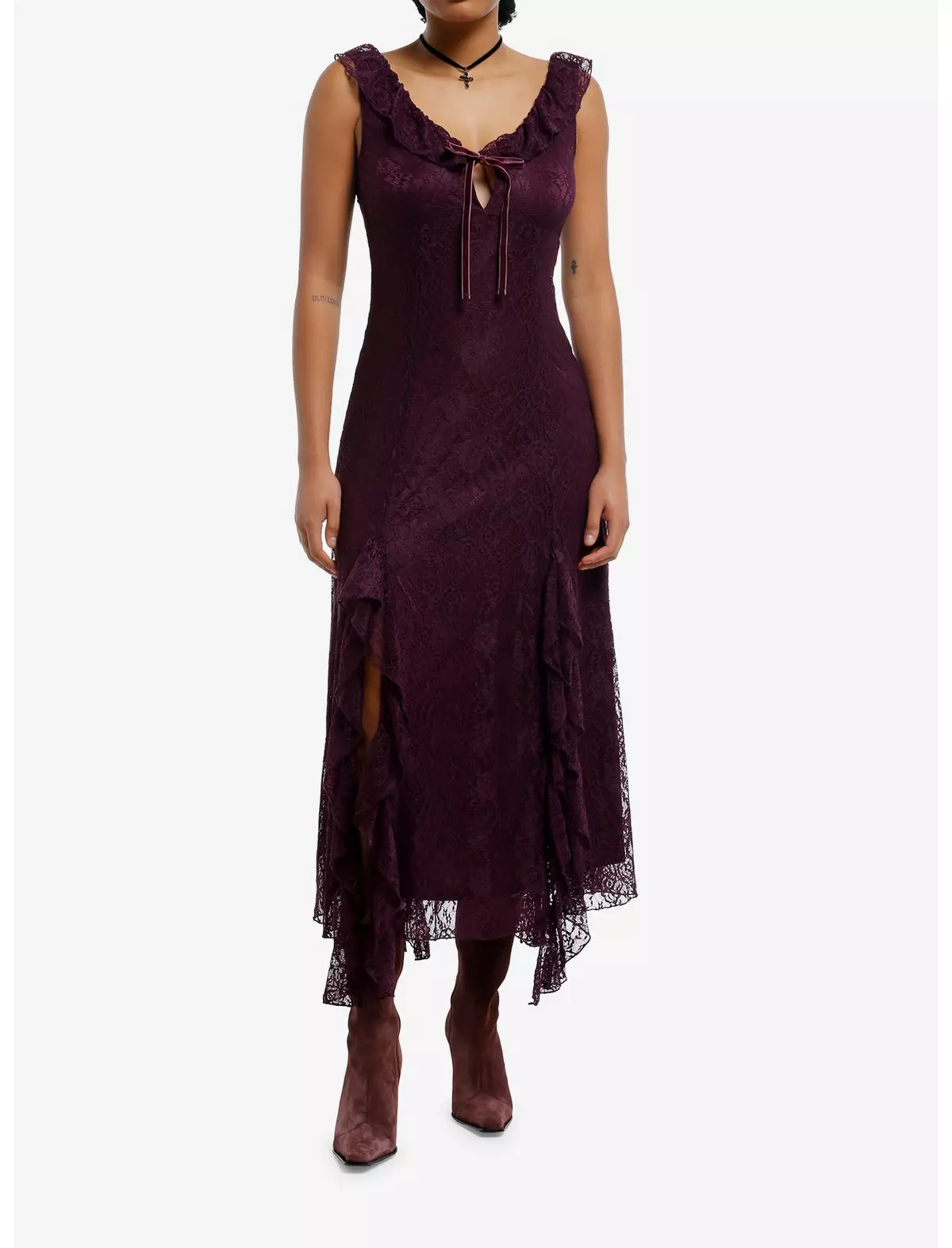 Cosmic Aura Purple Lace Ruffle Slit Maxi Dress | Hot Topic