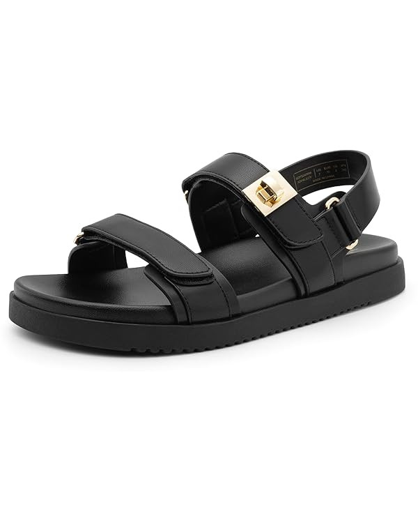 DREAM PAIRS Women's Comfortable Open Toe Flat Sandals Fashion One Band Summer Dessy Sandals | Amazon (US)