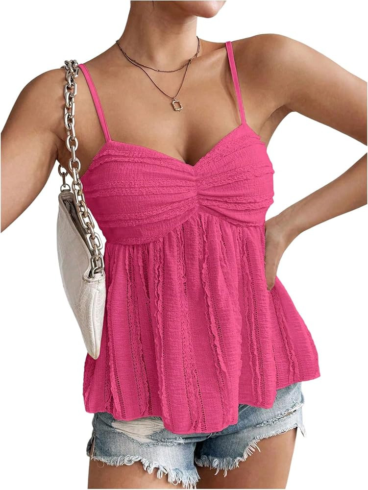 SOLY HUX Women's Peplum Crop Tops Y2K Cute Babydoll Tops Lace Ruched Dressy Casual Spaghetti Stra... | Amazon (US)