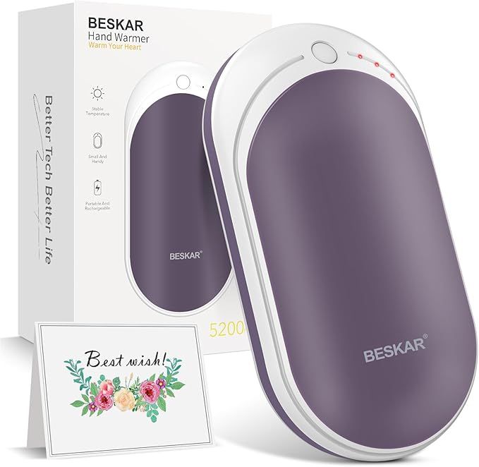 BESKAR Rechargeable Hand Warmer, 5200mAh Electric Hand Heater, Double-Sided Heating, USB Quick Ch... | Amazon (US)