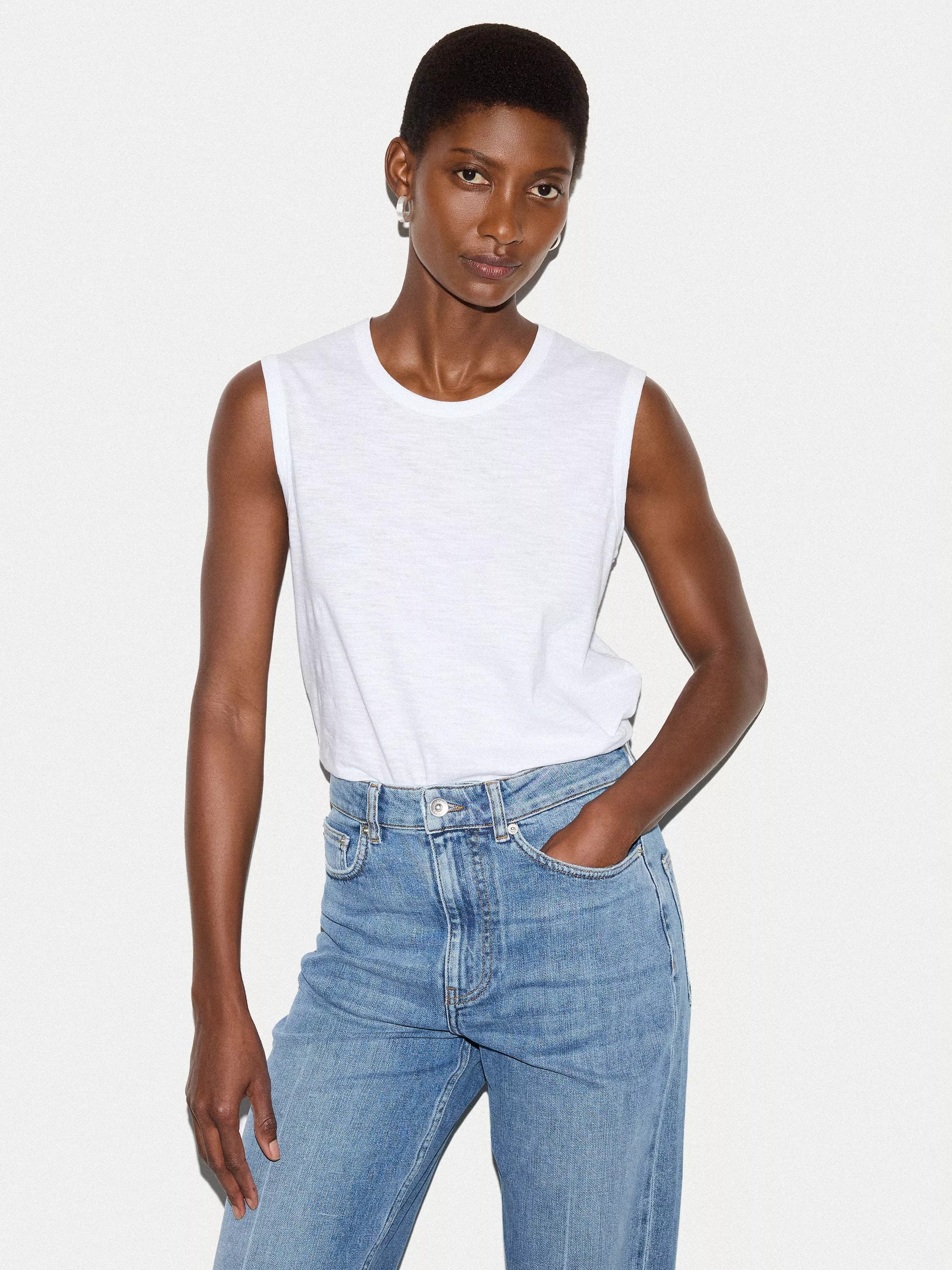 Jigsaw Cotton Slub Scoop Tank Top, Red | John Lewis (UK)
