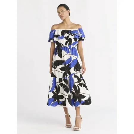 Sofia by Sofia Vergara Women s Ruffle Off Shoulder Maxi Dress Above Ankle Length Sizes XS-XXXL | Walmart (US)